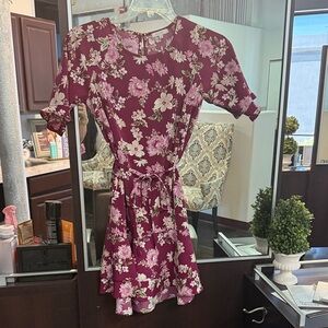Skies Are Blue Floral Burgundy Dress